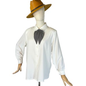 Vintage 80s Japanese White Satin Blouse - Double Collar & Neck Tie - Elegant