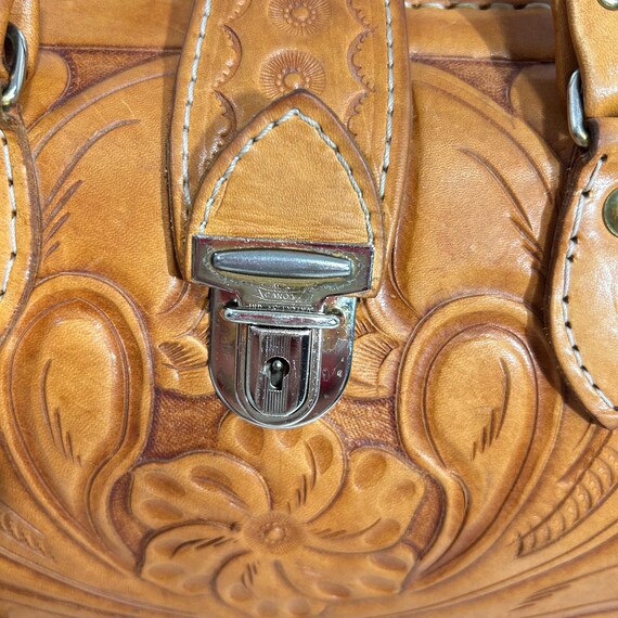 Vintage M.R. Canoa Hand-Tooled Leather Satchel Bag | 1970s Western Boho Doctor Bag Purse | Made in Paraguay Argentinian Hardware View 2