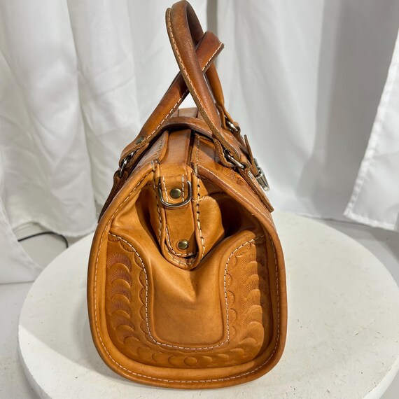 Vintage M.R. Canoa Hand-Tooled Leather Satchel Bag | 1970s Western Boho Doctor Bag Purse | Made in Paraguay Argentinian Hardware View 5
