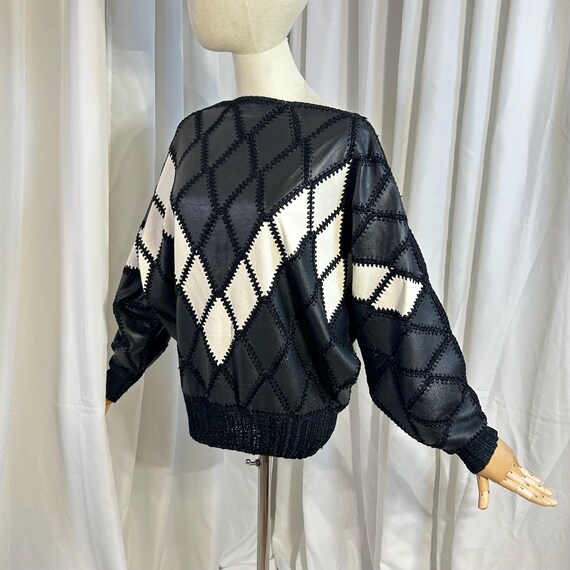 Vintage 80s Leather Patchwork Batwing Sweater siz… - image 8