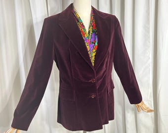 Blazer vintage de terciopelo burdeos de los años 70 / Koret of California / Talla 8/10 / Fabricado por el sindicato ILGWU / Chaqueta retro de terciopelo rojo vino de estilo academia oscura