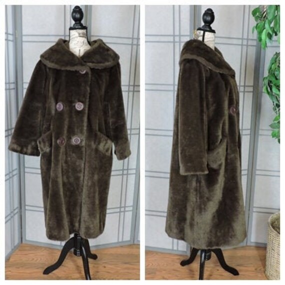 Vintage 60s faux fur coat size M / swing coat /