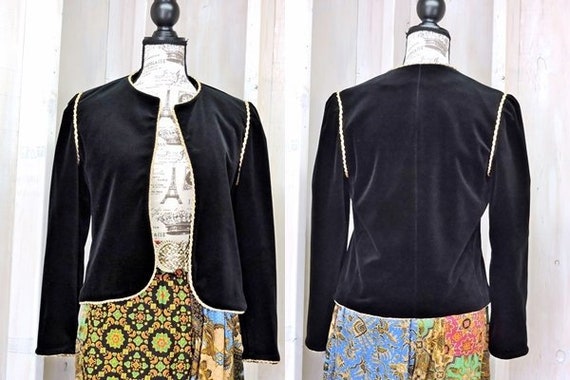 Black velvet jacket blazer size S M / Vintage 80s