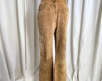 Vintage jaren 90 P.S. Company Tankleurige suède cargobroek - maat medium - volledig gevoerd - uniseks varkenssuède utility-broek - - Y2K Streetwear