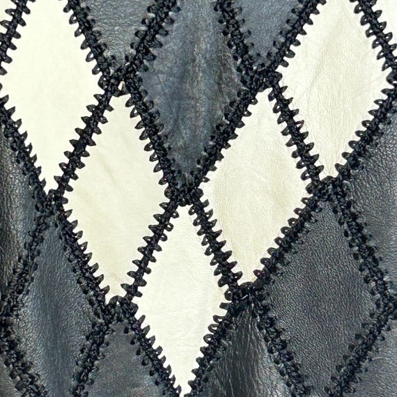Vintage 80s Leather Patchwork Batwing Sweater siz… - image 2