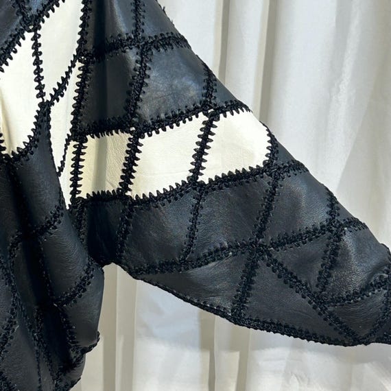 Vintage 80s Leather Patchwork Batwing Sweater siz… - image 3
