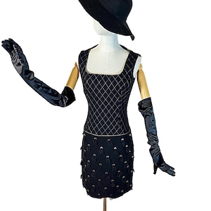 Vintage 80s Patricia Rhodes Couture Dress | Stunning Black and Gold Designer Gown | Sequin and Beaded Dress | Size XS
