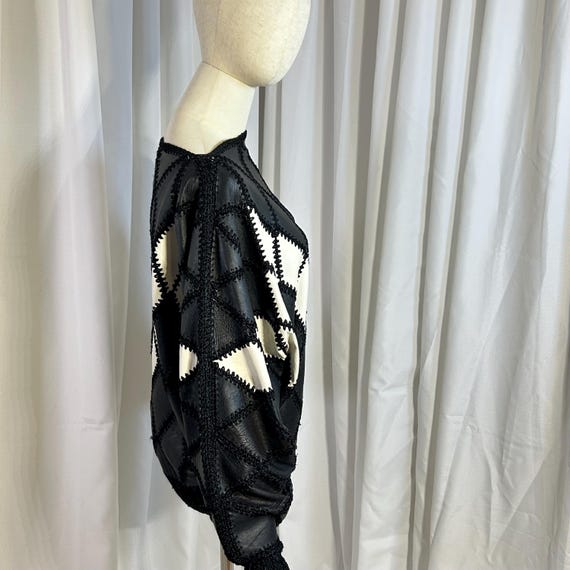 Vintage 80s Leather Patchwork Batwing Sweater siz… - image 6