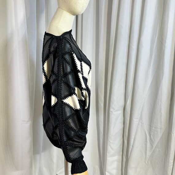 Vintage 80s Leather Patchwork Batwing Sweater siz… - image 4