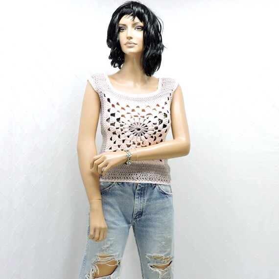 70s granny square sleeveless sweater vest size S