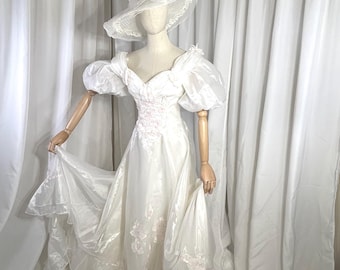 Vestido de novia de cuento de hadas estilo cottagecore vintage de los 80 / Talla moderna 2/4 / Cola catedral de 178 cm / Perfecto para bodas en jardines o fincas