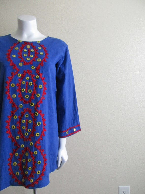 1970s hand woven India cotton tunic top / 60s mirr