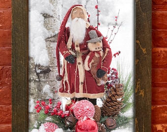Wall Art, Framed Santa Print, Christmas Decor, Holiday Wall Hanging, 14x20 11x14 8x10, Festive Home Decor, Santa Claus Picture, Christmas