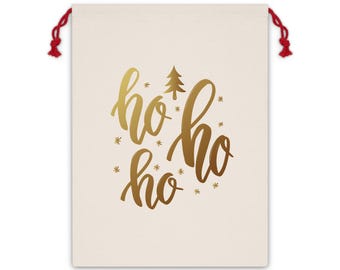 Linen Gift Bag - Ho Ho Ho Design, Vintage Look, 100% Linen