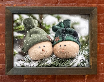 Wall Art, Framed Snow Twins, Winter Decor, Winter Wall Hanging, 16x20 11x14 8x10, Festive Home Decor, Winter Snow Picture, Christmas