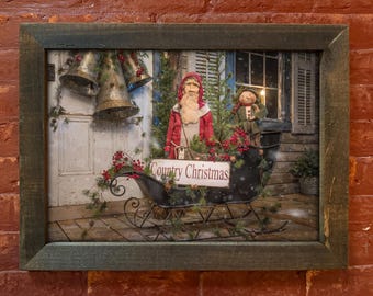 Wall Art, Framed Santa Print, Christmas Decor, Holiday Wall Hanging, 14x20 11x14 8x10, Festive Home Decor, Santa Claus Picture, Christmas