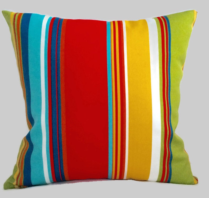 Striped Outdoor Throw Pillow Cushion Cover Green Yellow Red Etsy