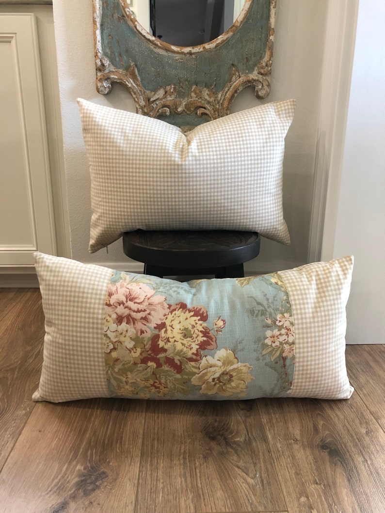 Shabby Chic French Country Cottage Floral Blue Sofa Throw Pillow