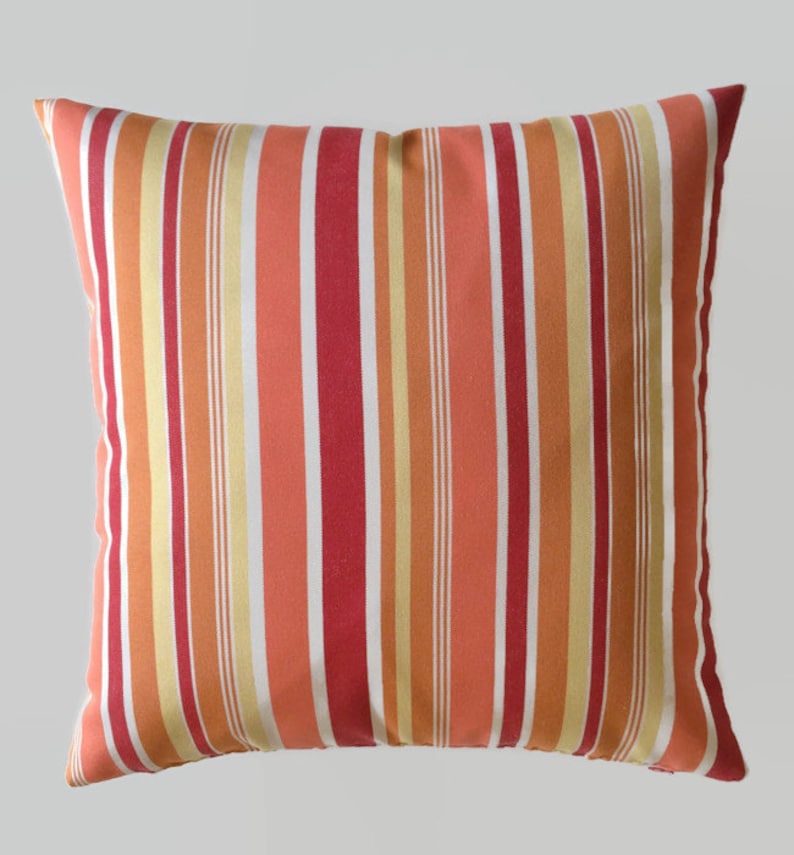Sunbrella Outdoor Striped Decorative Pillow Cover Red Coral Etsy