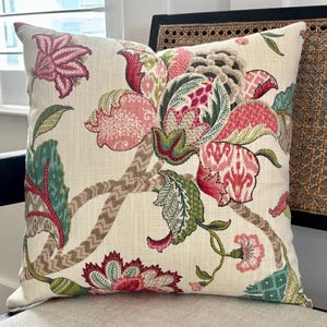 Jacobean Floral Decorative Throw Pillows: Farmhouse Cottage Pillow Covers, Red Pink Teal Spring Flowers 16X16 12X24 16X24 Lumbar