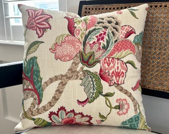 Jacobean Floral Decorative Throw Pillows: Farmhouse Cottage Pillow Covers, Red Pink Teal Spring Flowers 16X16 12X24 16X24 Lumbar
