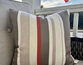 Sunbrella Outdoor Throw Pillows: Designer Decorative Acrylic Striped Rust Beige Porch Lanai Patio Pillow Covers 18X18 20X20 22X22 Lumbar