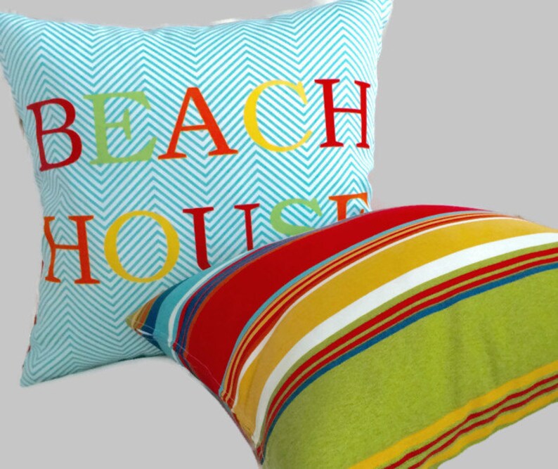 Striped Outdoor Throw Pillow Cushion Cover Green Yellow Red Etsy
