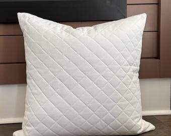 White Quilted Throw Pillow: Designer Textured Pillow Covers 18X18 20X20 22X22 24X24 Euro Sham Lumbar Low Country Design Ballard Designs