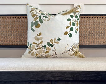 Floral Watercolor Decorative Throw Pillows: Rustic Green Gold Brown Farmhouse Pillow Covers 18X18 20X20 22X22 14X20 12X24 12X20 Lumbar