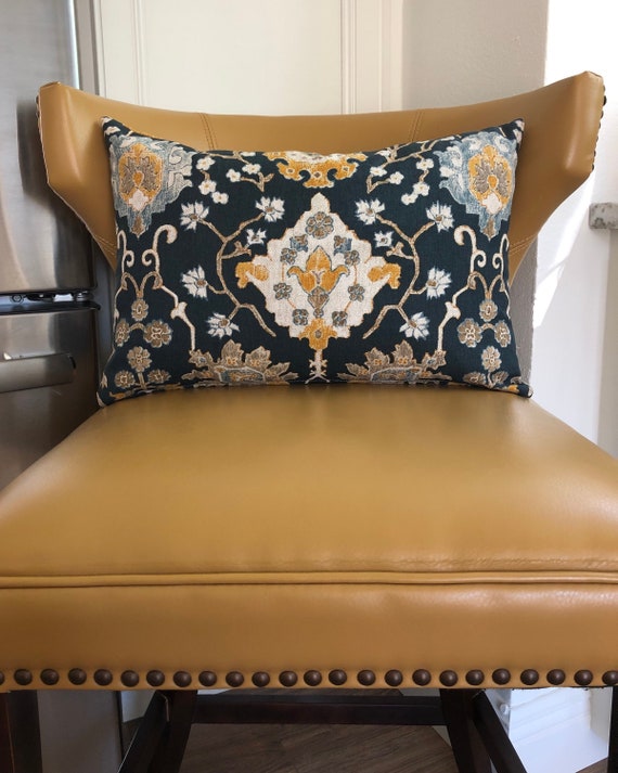 Navy Blue Floral Designer Decorative Navy Blue Decorative Throw Pillow | Etsy