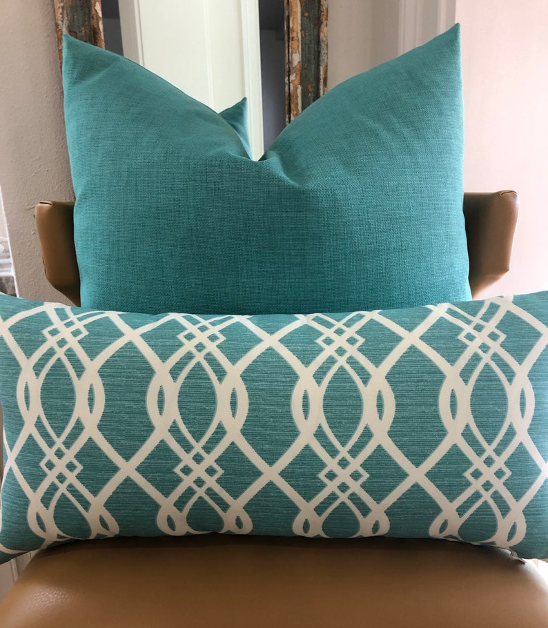 Aquamarine Blue Outdoor Decorative Pillow Cover Solid Blue Etsy