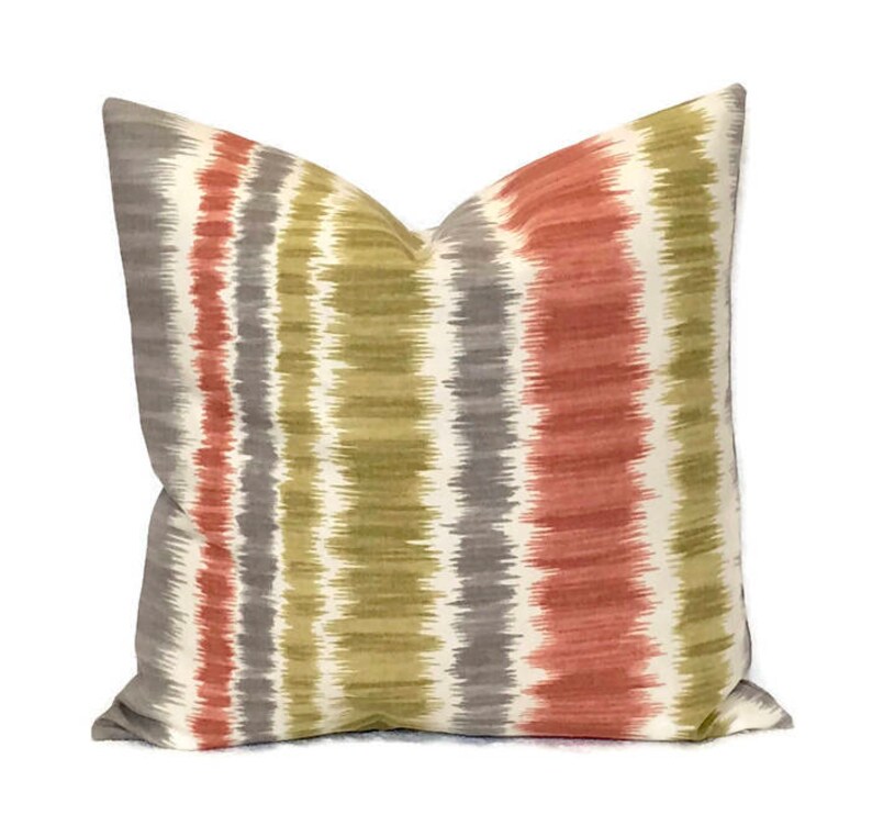 Fall Rust Gray Olive Green Wavy Striped Throw Pillow Cover Designer Decorative Modern French Country Cushion 20x20 22x22 24x24 Lumbar