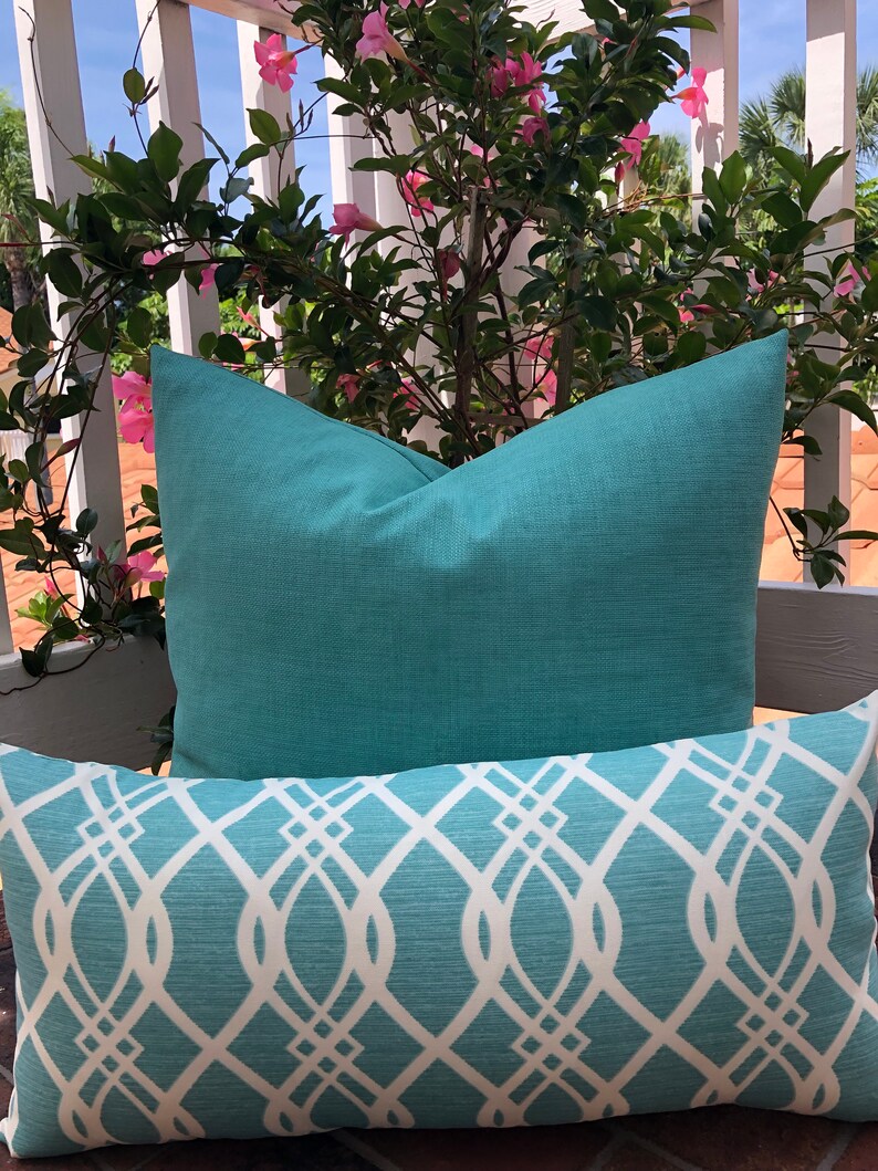 Aquamarine Blue Outdoor Decorative Pillow Cover Solid Blue Etsy