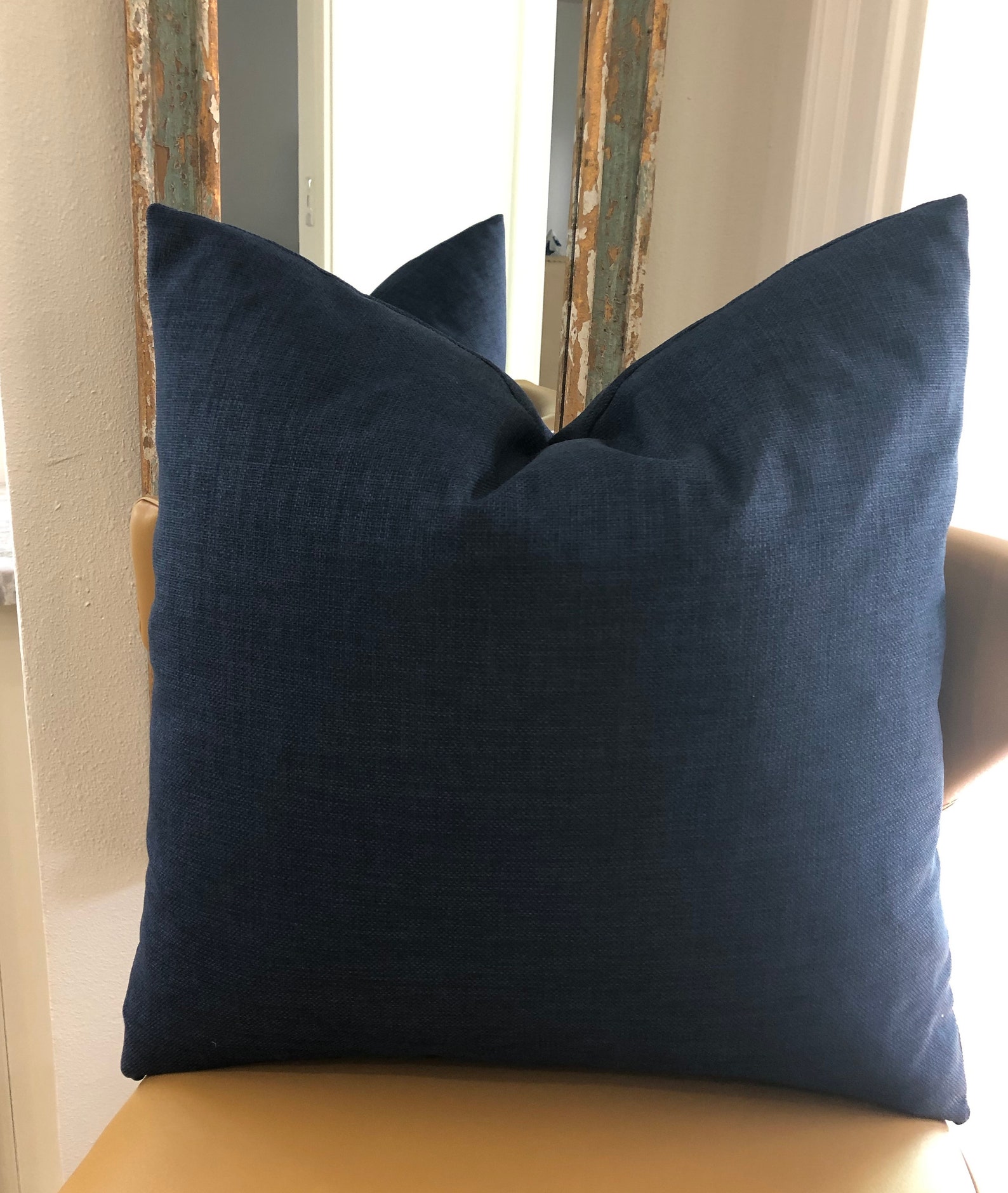 Navy Blue Outdoor Decorative Pillow Cover Solid Blue Patio Etsy