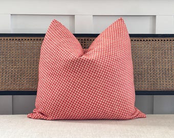 Ballard Designs Chenille Decorative Throw Pillows: Coral Red Woven Textured Designer Pillow Covers 20X20 Square