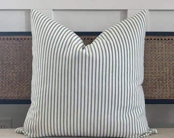 Blue Stripe Throw Pillow: Farmhouse Ticking Stripe Decorative Pillow Covers 18X18 20X20 22X22 24X24 Euro Sham Lumbar 12X20 12X24 14X20