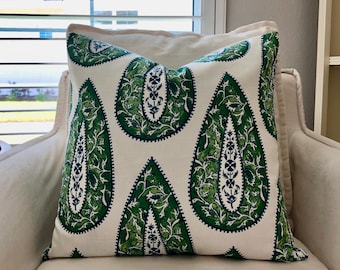 Lacefield Designs Bindi Kelly Green Pillow / Decorative Throw Pillow Cover / Green Blue Floral Accent Pillow / 18x18 20x20 22x22 Sham Lumbar