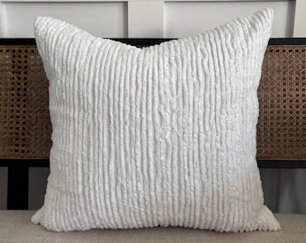 White Chenille Natural Ribbed Throw Pillow: Soft Textured Stripe Decorative Pillow Covers 18X18 20X20 22X22 Euro Low Country Coastal Design