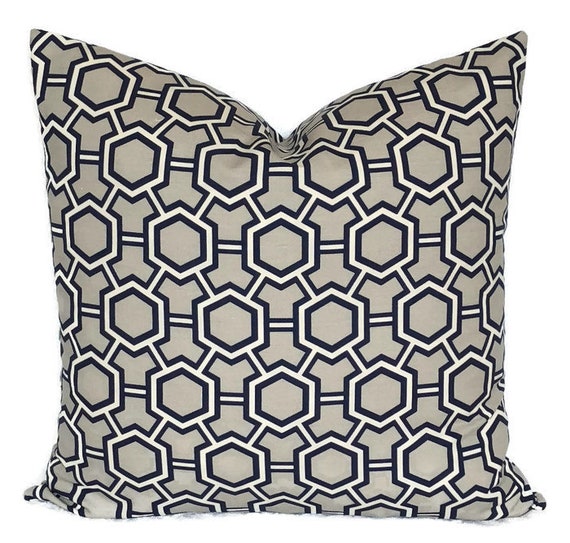 Navy Blue Gray Linen Decorative Throw Pillow Cushion Cover Etsy