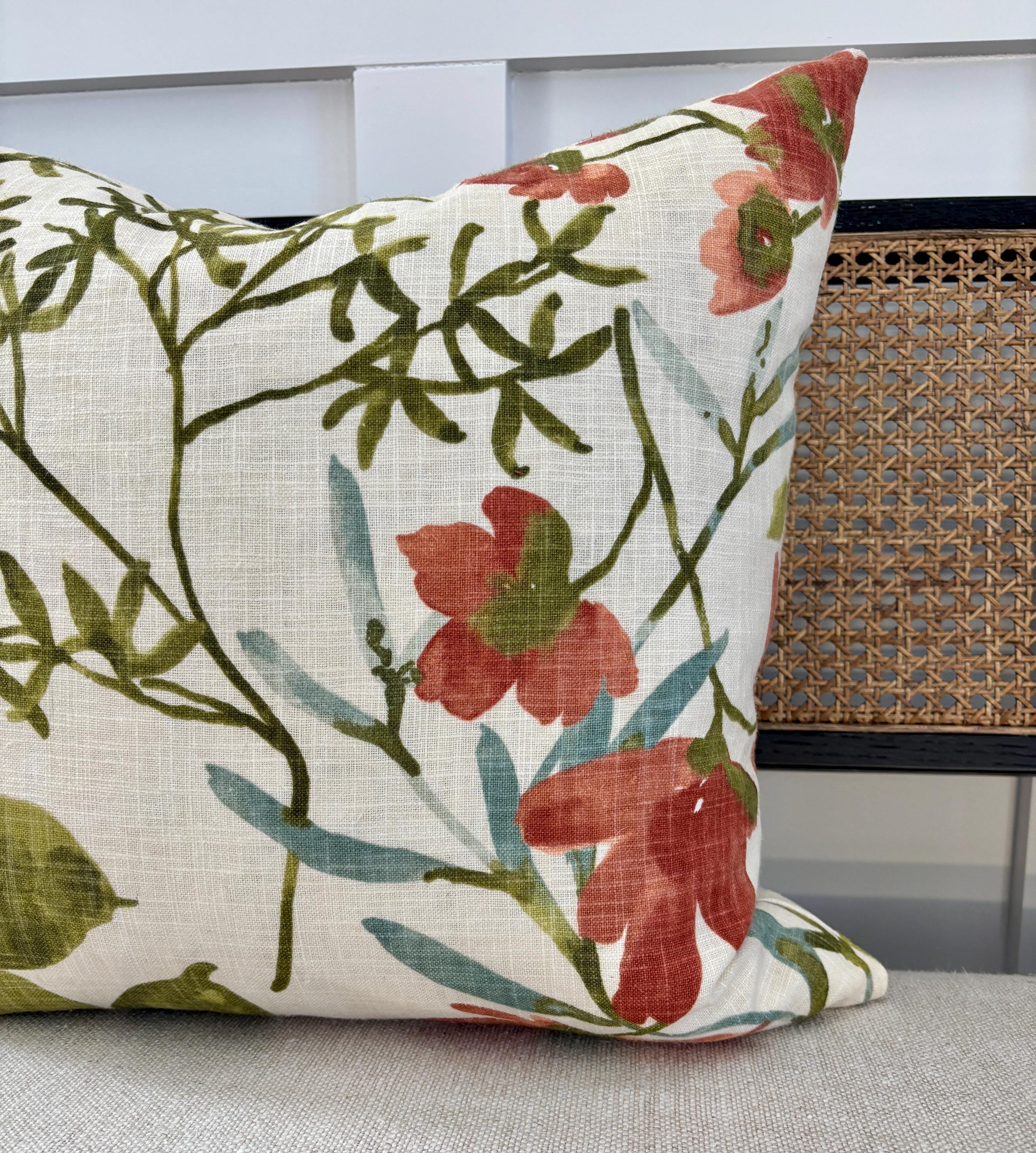 Floral Linen Watercolor Throw Pillows: Blue Green Coral Brown Designer ...