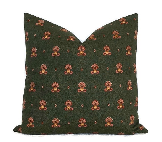 Fleur De Lis Decorative Pillow Cover Green Maroon Red Paisley Etsy