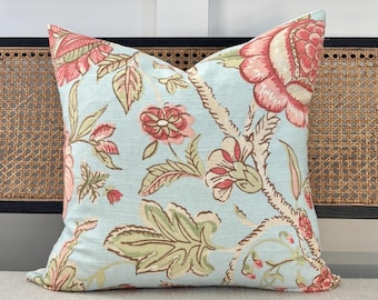 Floral Linen Decorative Throw Pillows: Thibaut Designer Pillow Covers 18X18 20X20 22X22 24X24 Euro Sham Lumbar Blue Pink Green Brown