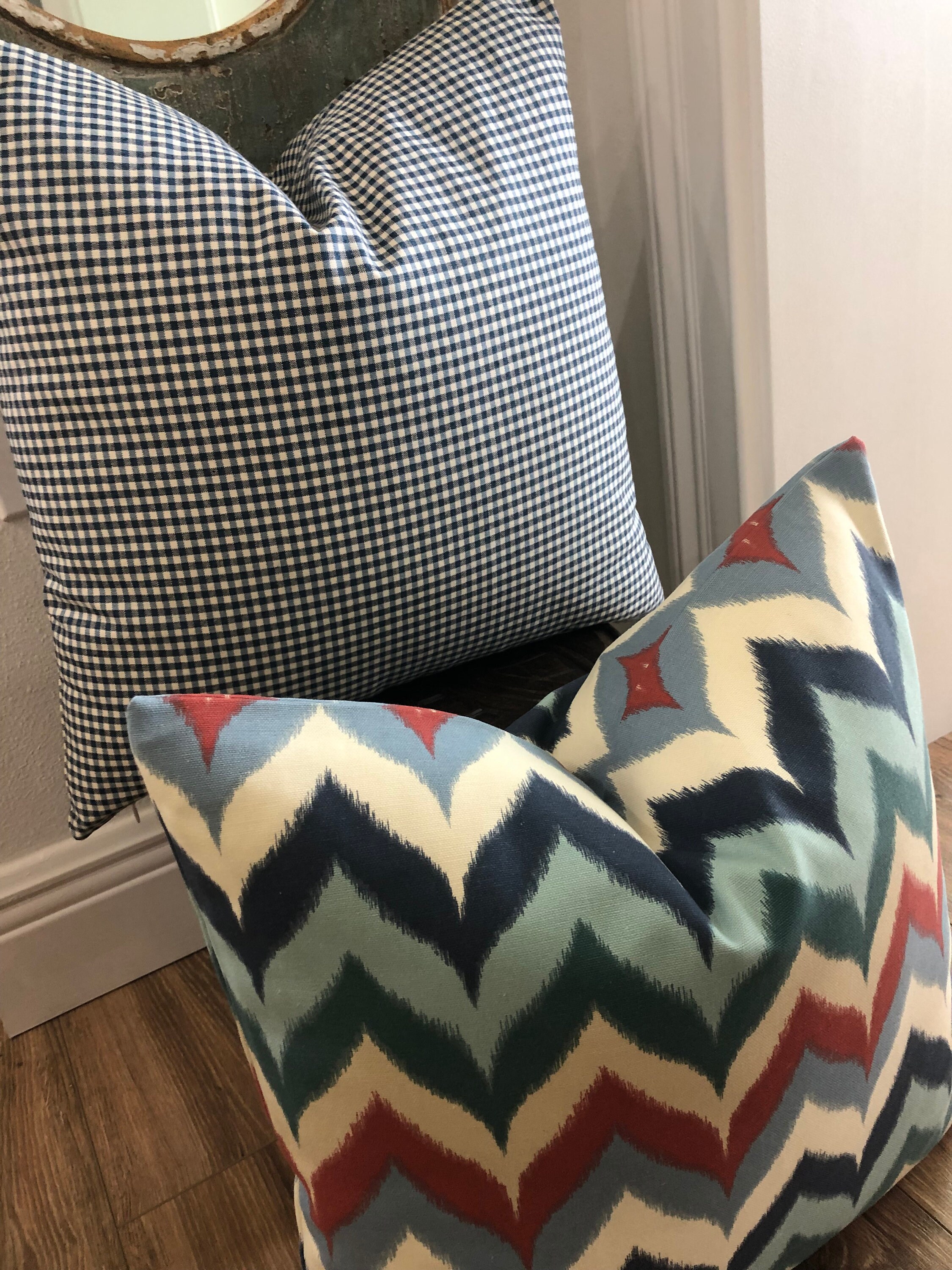 Farmhouse Style Gingham Check Throw Pillow Cover Navy Blue Etsy