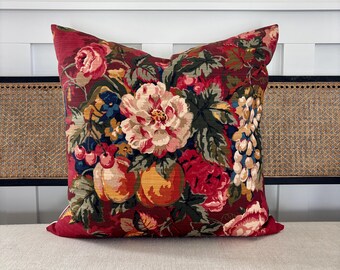 English Garden Floral Decorative Pillow Covers, Red Brown Throw Pillows 20X20 22X22 24X24 Euro Sham Lumbar Farmhouse Country / Add Self Welt