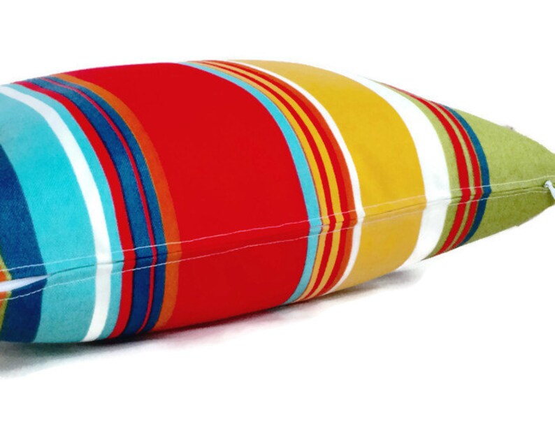 Striped Outdoor Throw Pillow Cushion Cover Green Yellow Red Etsy