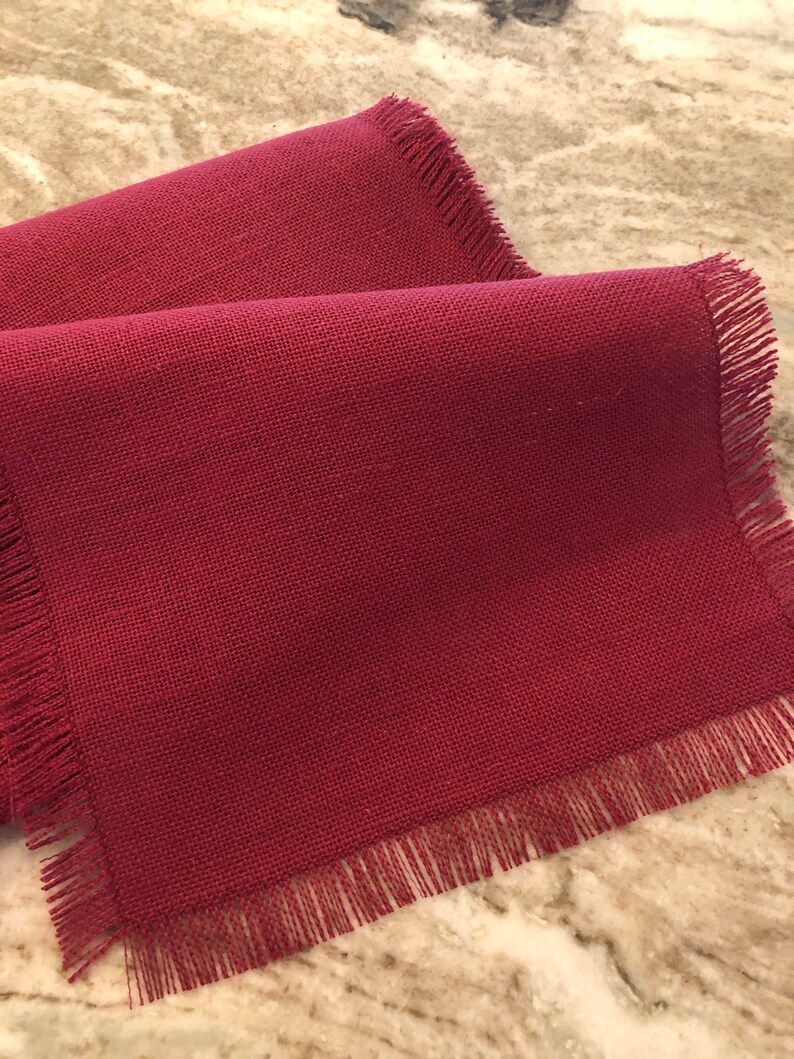 Burlap Magenta Maroon Red Table Runner Jute Fringe Farmhouse Etsy