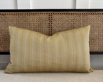 Silk Gold Beige Woven Textured Stripe Throw Pillows: Old World Weavers Scalamandre Designer Pillow Covers Ombre Lumbar Lowcountry