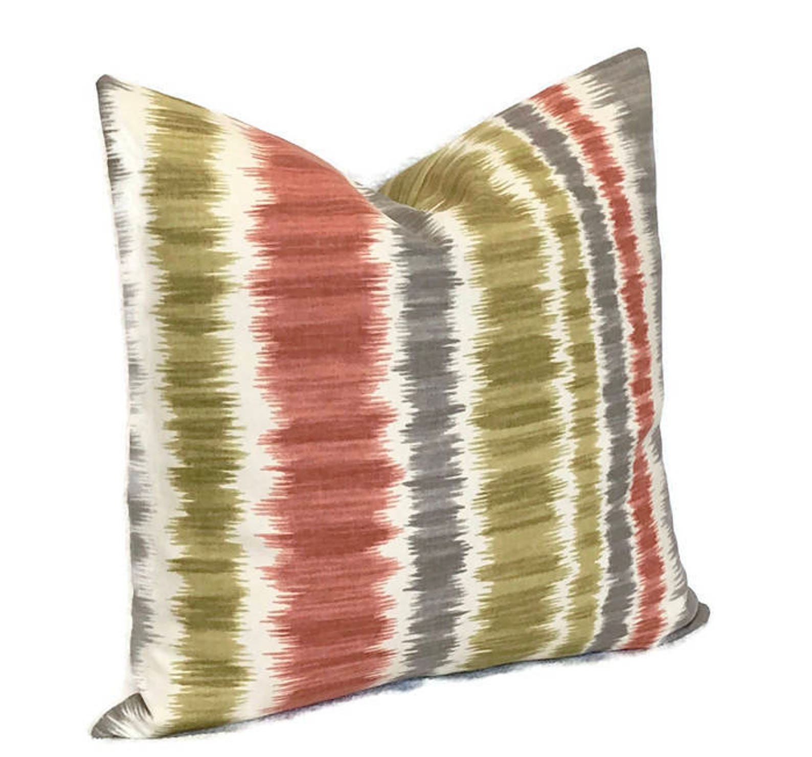 Fall Rust Gray Olive Green Wavy Striped Throw Pillow Cover Etsy