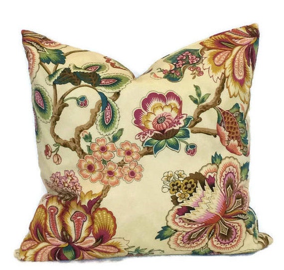 Jacobean Farmhouse Floral Pillow Cushion Cover Zippered Throw Etsy