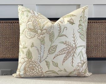 Floral Linen Decorative Throw Pillows: Thibaut Designer Pillow Covers 18X18 20X20 22X22 24X24 Euro Sham Lumbar Pale Blue Green Brown